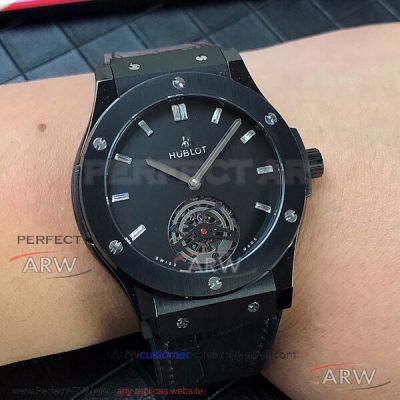 Perfect Replica XL Factory Hublot Classic Fusion Black Satin Tourbillon Dial 43mm Watch 